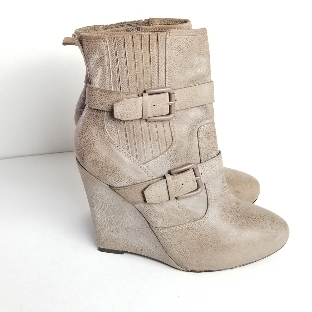 Joie Love Me Two Times Taupe Wedge Buckle Booties size 8.5